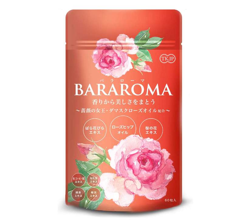 BARAROMA ローズサプリ ダマスクローズオイル ローズヒップオイル ばら花びらエキス 桜の花エキス シャンピニオンエキス 緑茶エキス 厳選10成分配合 60粒